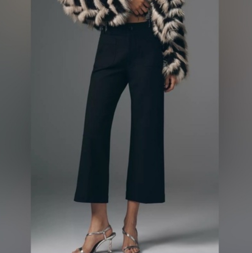 Maeve Black Cropped Wide-Leg Ankle Pants